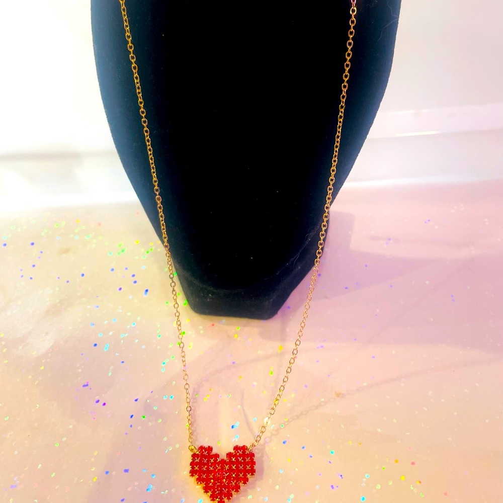 Gold Red Heart Pendant Necklace